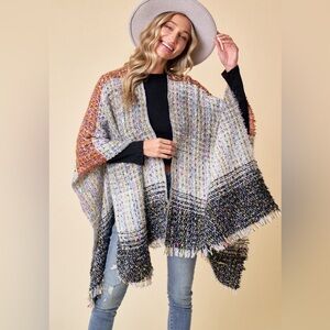 314. Confetti Stitch Shawl Wrap Sweater rust